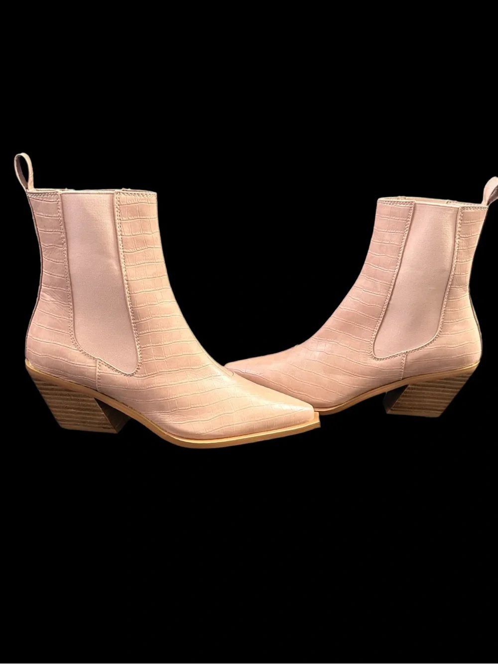 Bilini Croc-Embossed Western Ankle Boots – Size 10 Nude/Blush